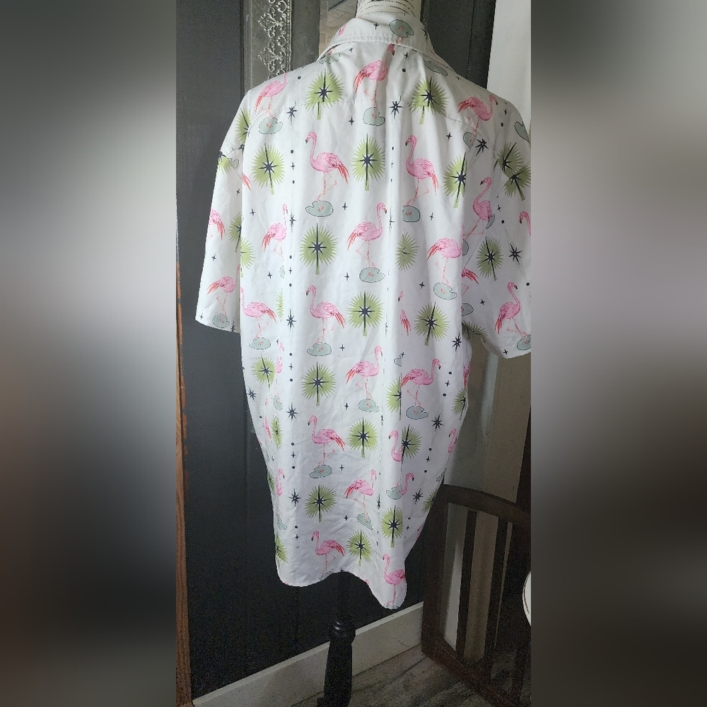 Hardaddy Tropical Flamingo Print Men's Casual Shirt - Picture 3 of 5